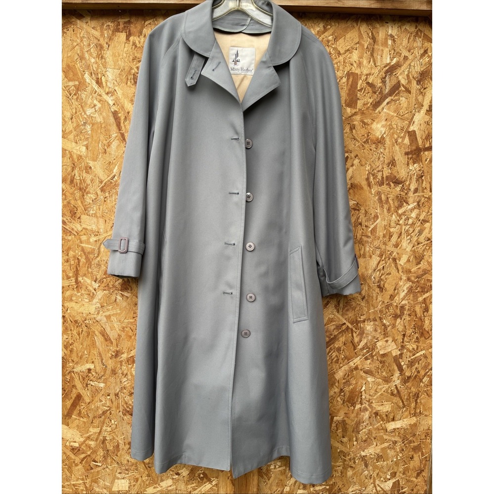 Vintage Misty Harbor Raincoat Trench Coat Gray Womens 18.5 USA Wool Liner 42"